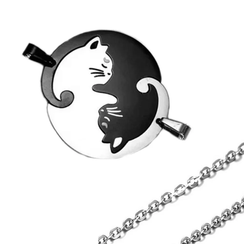 

Stainless steel cat lovers couple necklace