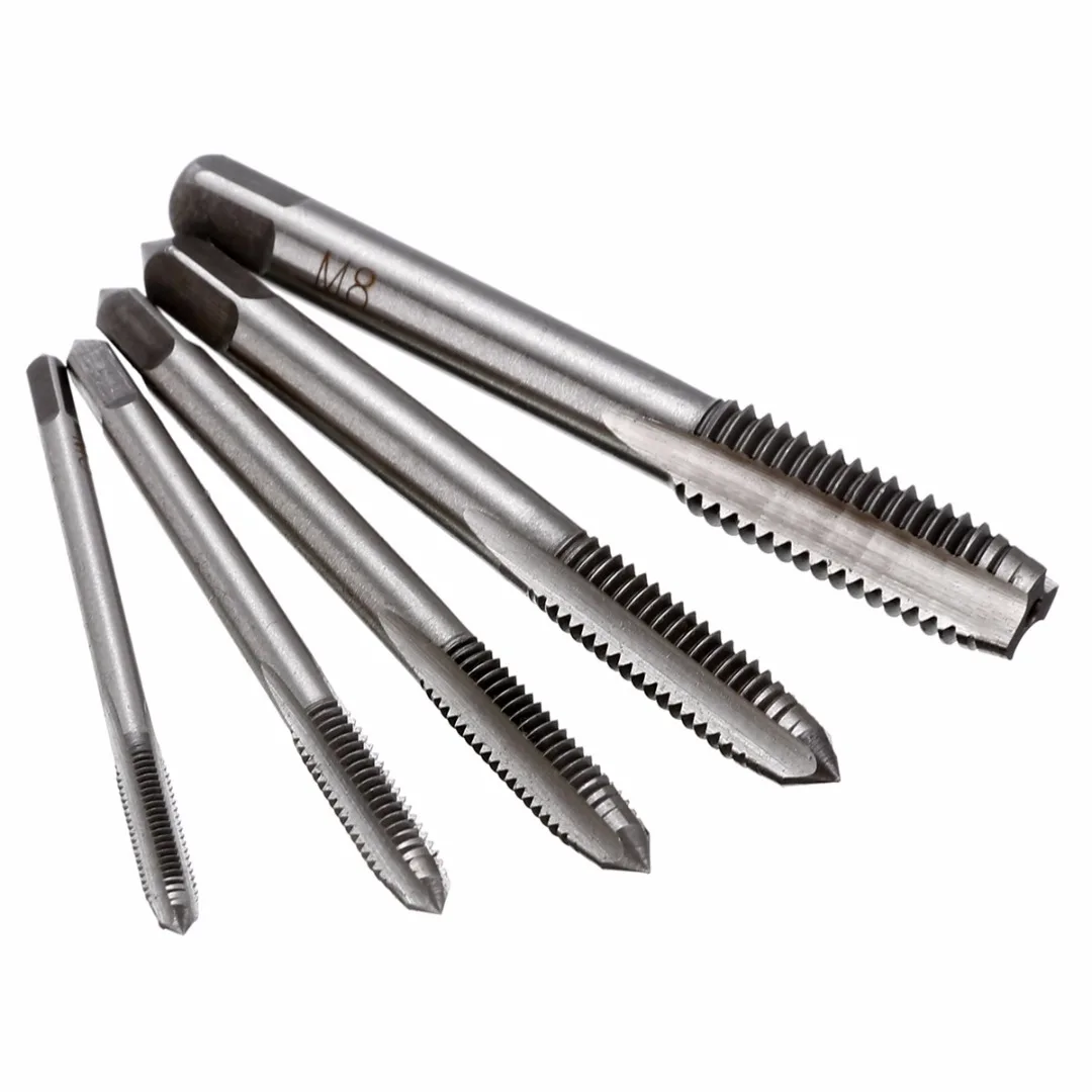 Mayitr 5pcs M3 M4 M5 M6 M8 HSS Machine Hand Screw Thread Tapper Drill Metric Plug Tap Set Kit for Machine Hand Tools