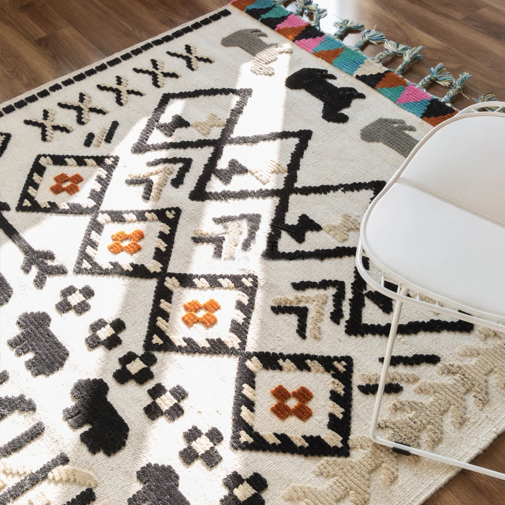 Us 179999 100 Lana Tappeto Kilim Tappeto Geometrica Della Boemia Indiana Parlor Soggiorno Plaid A Righe Moderno Disegno Bianco Nero Stile