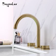 Матовый Золотой смеситель для кухонной раковины, 3 отверстия, кран на бортике и ванная комната, латунная ручка Dubole, три отверстия, кран с поворотом на 360