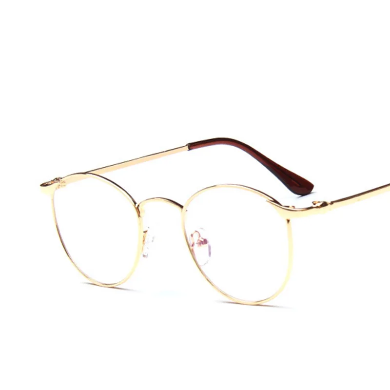 Новые Ретро трендовые очки, Женская оправа, маленькая круглая плоская зеркальная Металлическая оправа, очки для взрослых - Цвет оправы: Золотой