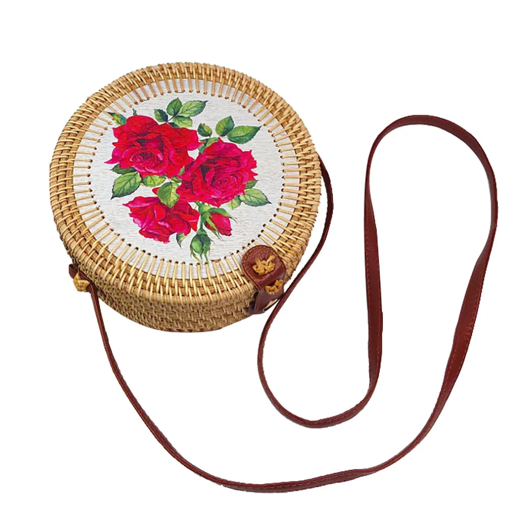 

Bags For Women 2019 Fashion Wild Simple Messenger Bag For Girls Circle Handwoven Bali Round Retro Rattan Straw Beach Bag K517