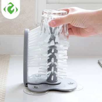 

Cup Scourer Suction Cup Base Cleaning Bottle Glass Brush Hard Nylon Kitchen Cleaning Wine Cup Cleaner Scrubber Self Stand Brush