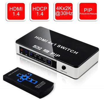 

2020 4K 4 Port HDMI Switch PIP 4x1 HDMI PIP Switch Splitter 4 in 1 out Selector with PIP & IR Remote Control Support 1080P 4KX2K