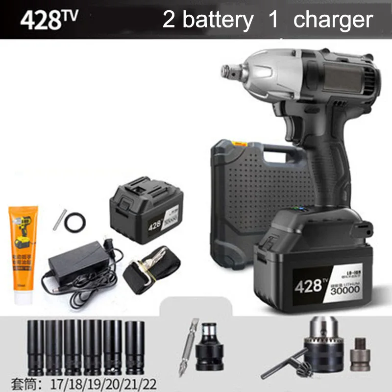 

428TV 30000H Lithium Battery Brushless Impact Electric Wrench Max Torque 380N.m Cordless Socket Wrench Power Tools