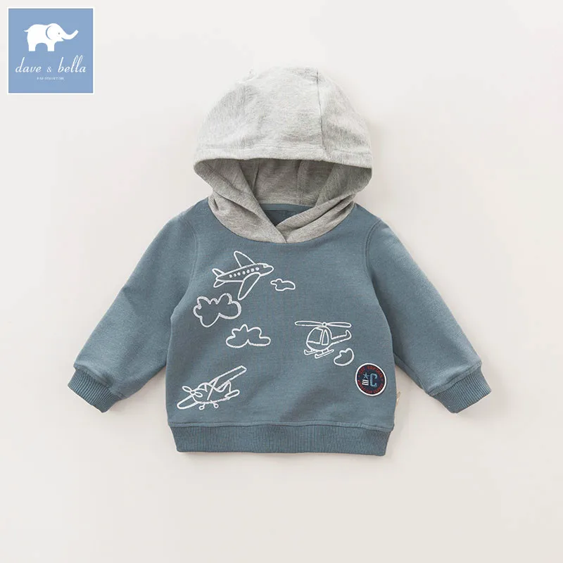 

DB5369 dave bella autumn infant babyboys toddler hooded top boys printed t-shirt children high quality tees