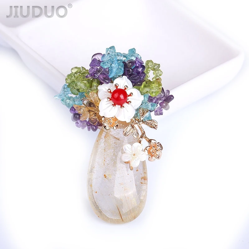 

Designer handmade natural crystal gem pearl high - end dual use enamel flower brooch corsage scarf buckle clothing accessories