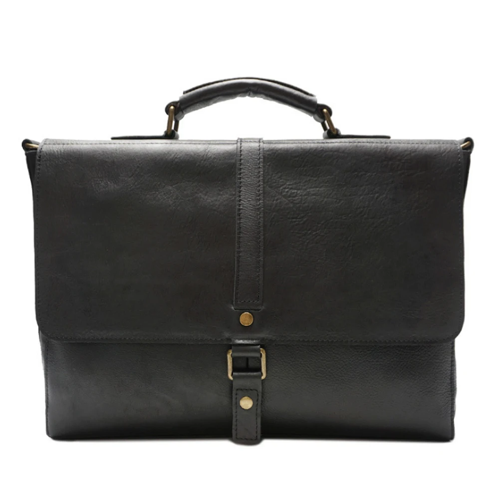 

Casual Men's Genuine Leather Handbag Vintage Brown/Black Large Capacity 16 Inch Computer Bag Multi-function Crossbody Bag