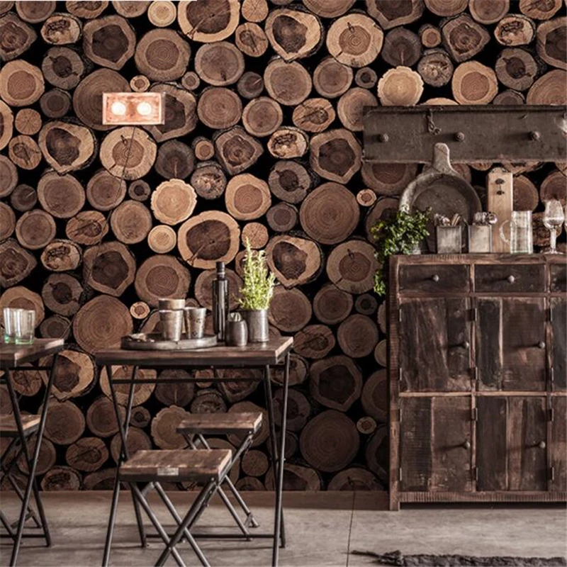 

wellyu Retro nostalgic 3d wood grain wallpaper industrial wind imitation wood cafe restaurant hot pot shop clothing wallpaper