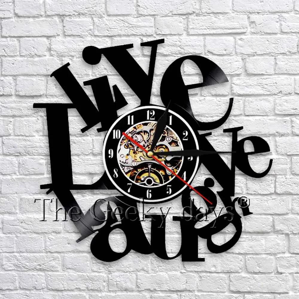 Live Love Laugh! Modern Design Vinyl Record Wall Clock The Sign Be Happy Kitchen Art Wall Decor Clock Unique Gift Idea