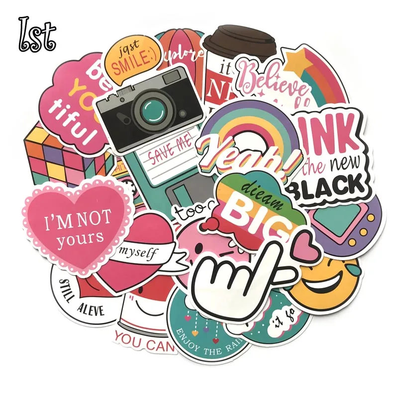 

LST 51 Pcs Girls Kawaii Pink Fun Waterproof Toys Luggage Stickers for Moto Car & Suitcase phone Cool Fashion Laptop Stickers