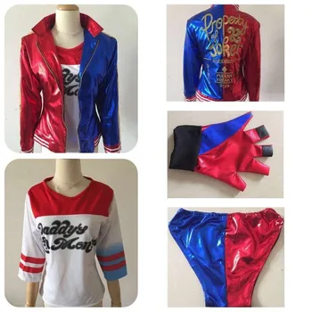 

5 pcs Kids Harley Quinn Halloween Costumes Girls Clothing Suicide Squad Cosplay Children Suit Jacket+T shirt+Shorts+Wigs +Glove