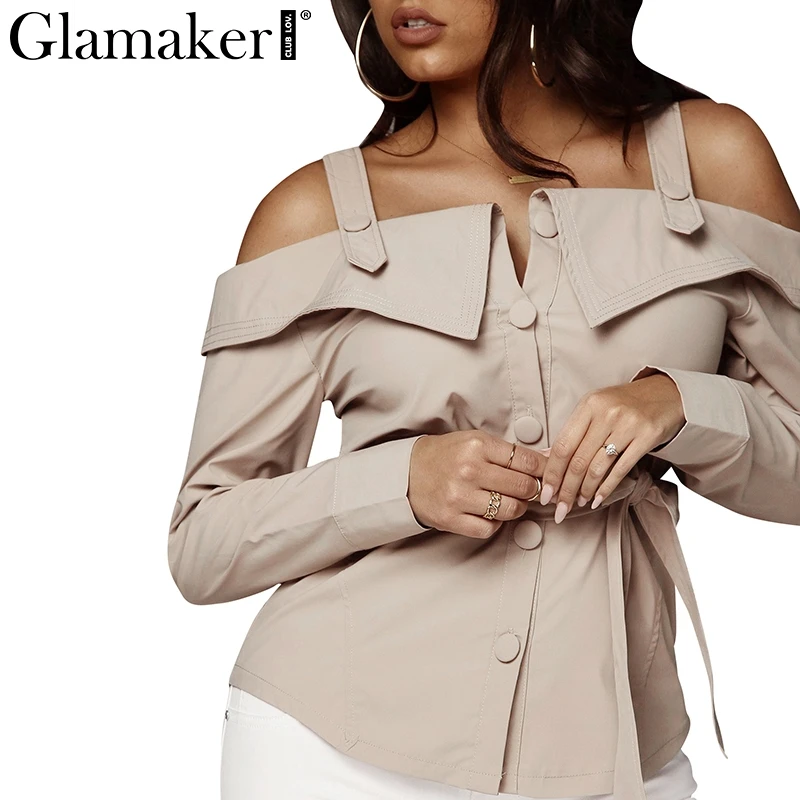 Glamaker с открытыми плечами длинным рукавом блузка рубашка для женщин сексуальная