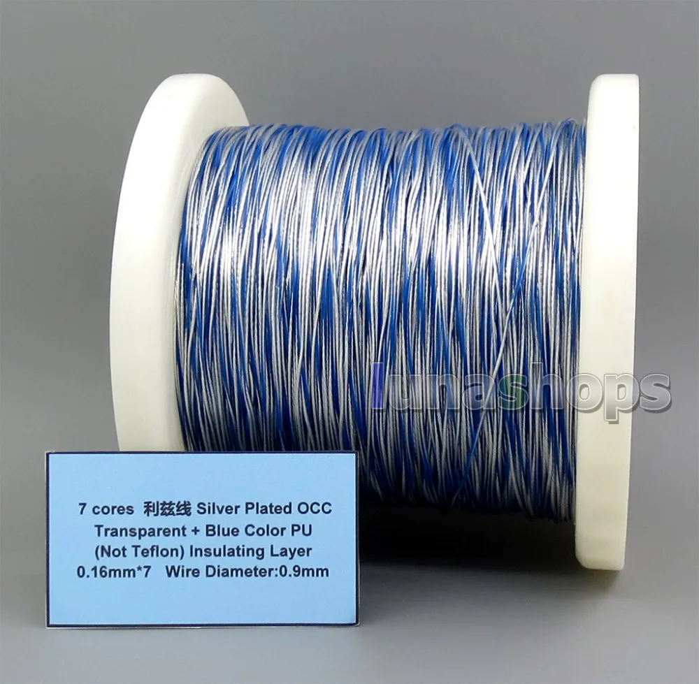 

LN005657 7 cores Litz Silver Plated OCC Transparent + Blue Color PU (Not Tefl) Insulating Layer 0.16mm*7 Wire Diameter:0.9mm