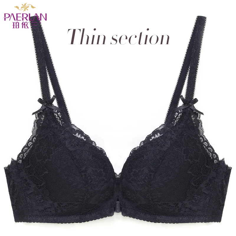 PAERLAN Sexy Push Up Thin Lace Bra Floral Bow Front Closure