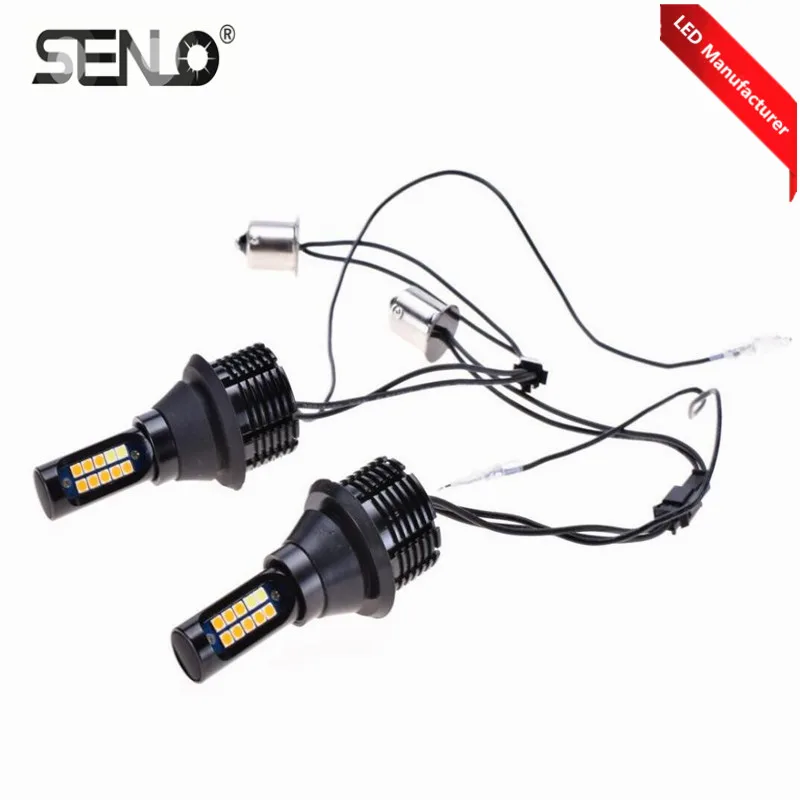

Hot Selling Turn Signal Light CANBUS Dual Colors 12v 30w 1156 BA15S S25 P21W Auto Bulb LED DRL Day Lamp For car Day Running Lamp