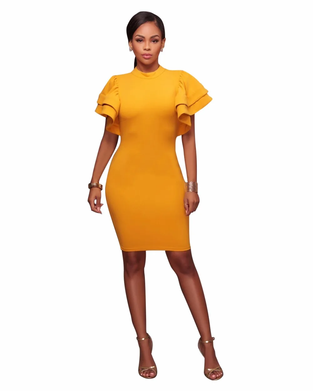 Для женщин Bodycon Карандаш платье осень 2018 Лето Бабочка рукавом желтый цвет
