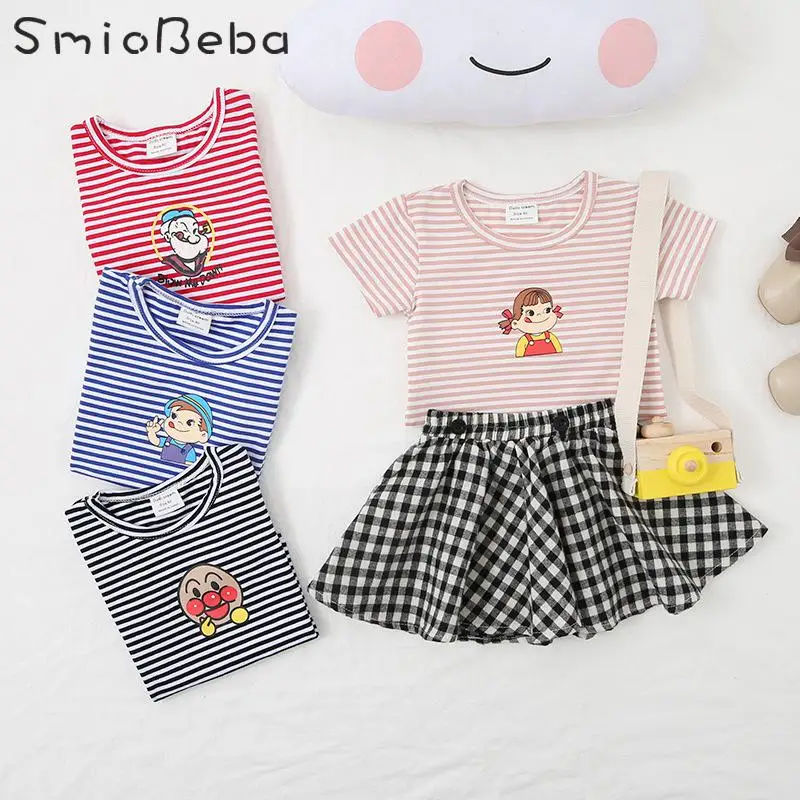 

Boys And Girls Print Short Sleeve T-shirts Ins Summer Hot Selling Children's Cartoon Stripe Cotton Top Clothes For Newborns