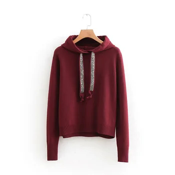 

2019 spring women's sweatshirt casual solid color diamond decorative hooded sweatshirt