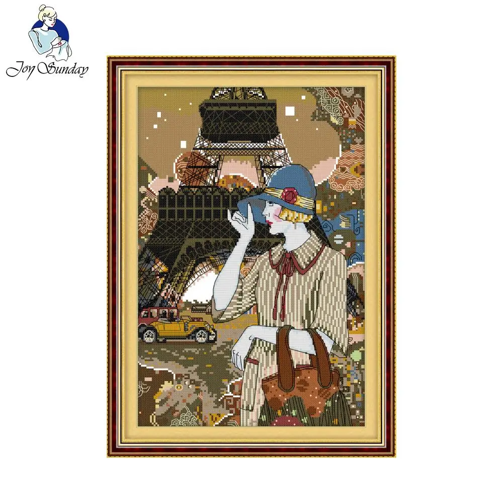 

Joy Sunday Handmade Needlework Diy Painting Kit Embroidery Stitching Patterns The Pretty Woman of Paris Cross Stitch Painting