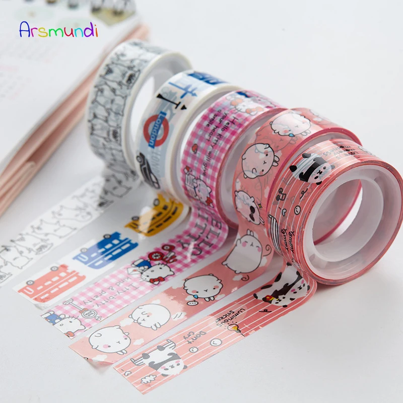 

KOWELL 1 Piece Cute Kawaii Cartoon Masking Washi Tape Decorative Adhesive Tape Decor Decora Diy Scrapbooking Sticker Label
