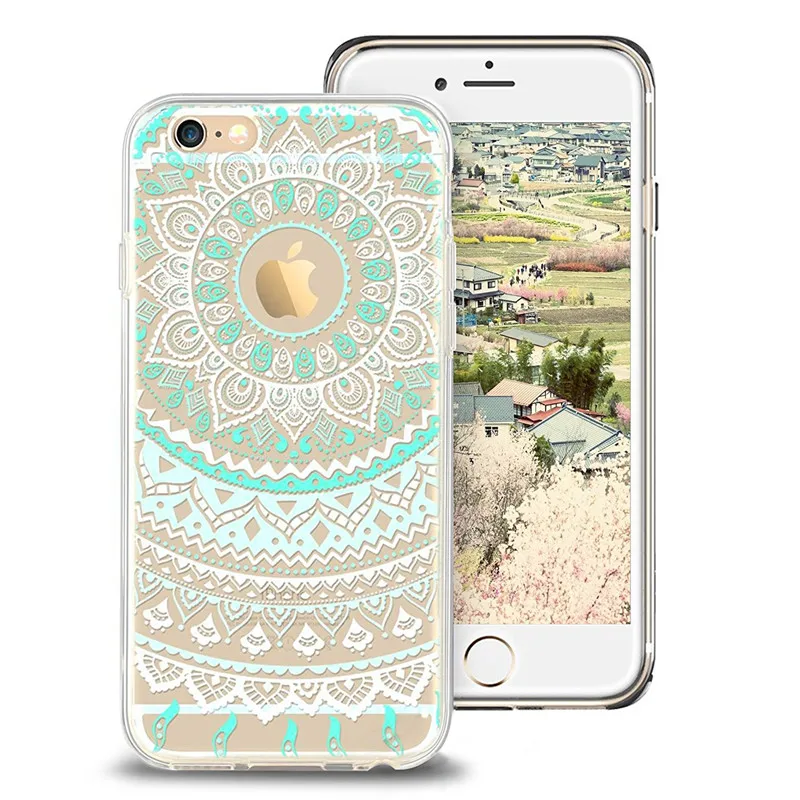 

Fashion Ultra-Slim Mandala Flowers Phone Case for iphone 7 6 S 6S Plus Transparent Soft Silicone Back Cover For iphone 5 5S SE