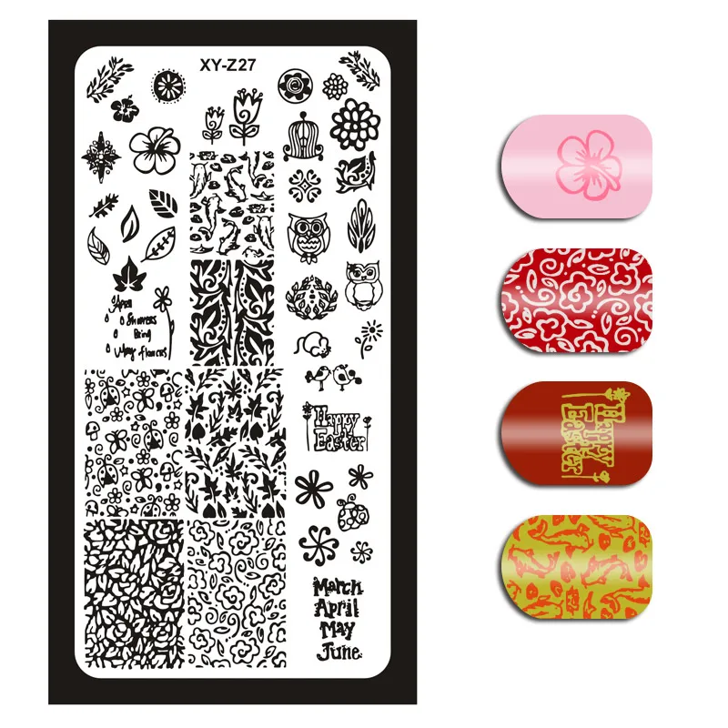 1Pc 6x12cm Nail Stamping Plates Flowers/Heart/ Pattern/English Letters DIY Hot Designs Stamp Template Nail Polish Stencils XY18