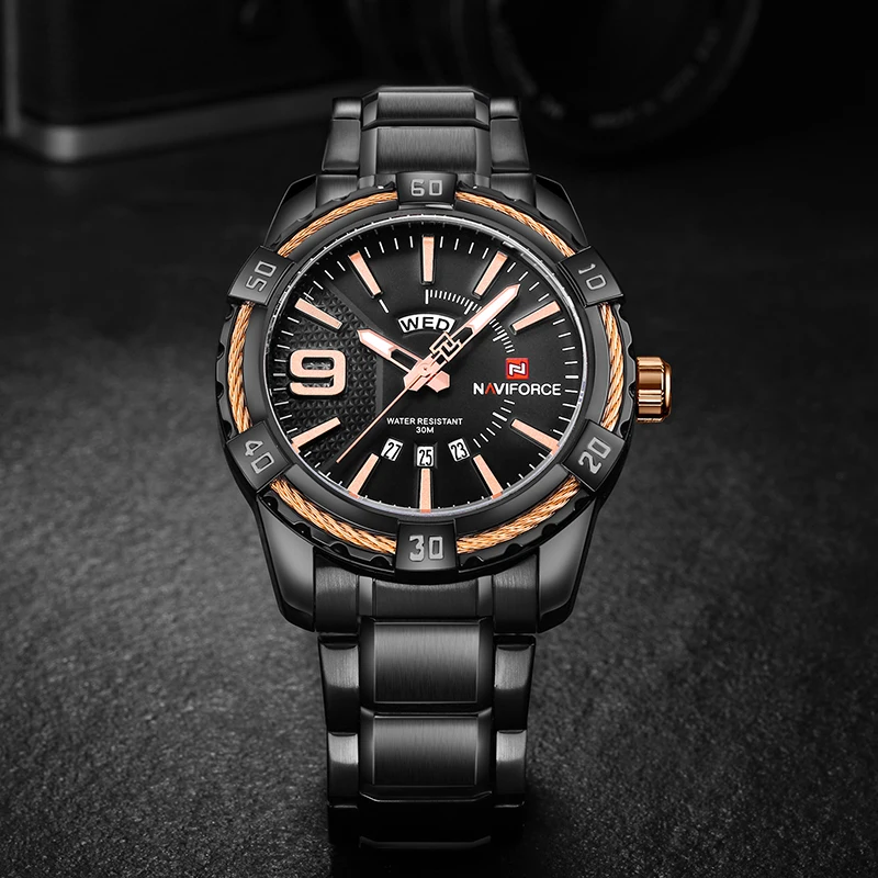 NAVIFORCE мужские часы модные повседневные мужские часы люксовый бренд водонепроницаемые кварцевые часы военные спортивные часы мужские часы черный 9117