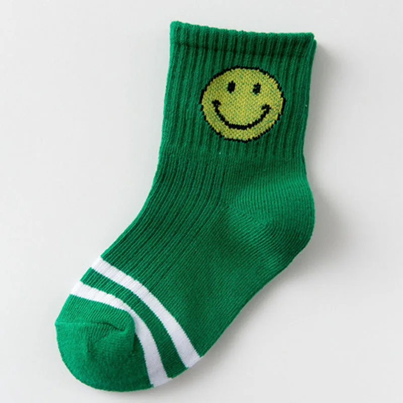 Новые хлопковые детские носки на осень и зиму дышащие хлопковые носки без пятки в полоску со смайликами детские носки больших размеров - Цвет: green