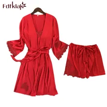 Fdfklak 3 шт. сексуальный спортивный костюм женский весенний Летний Шелковый атласная пижама женский короткий пижамный комплект Домашняя одежда женский Пижамный костюм