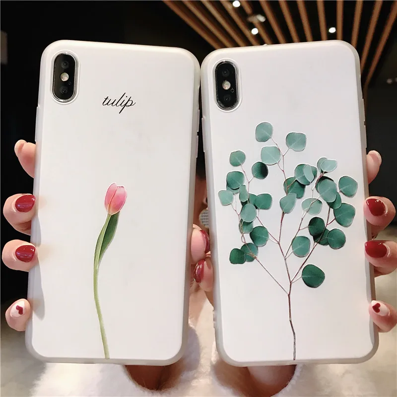 

3D Relief Flowers Leaves Phone Case For iPhone X XS XR XS Max Translucent Green Plants Back Covers For iPhone X 6 6S 7 8 Plus