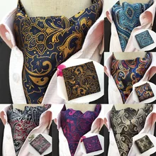 Hotting мужской галстук Галстук Набор платок Шелковый цветочный жаккард Тканый Ascot наборы шейных платков Карманный квадратный для бизнес свадебной вечеринки