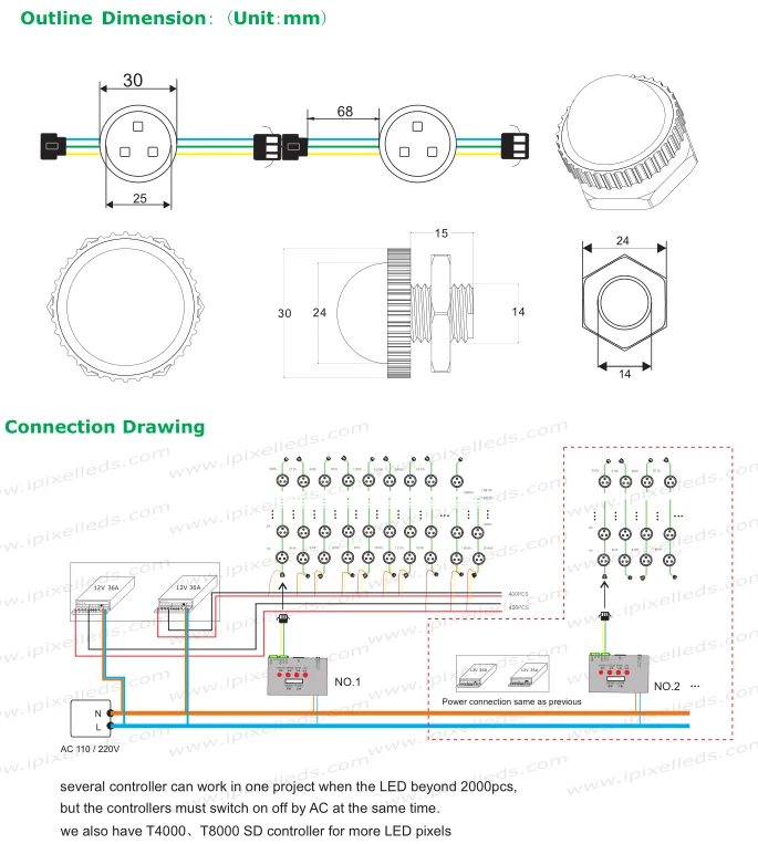 UCS1903IC, 25 мм диаметр с 14 мм база шар со светодиодными пикселями