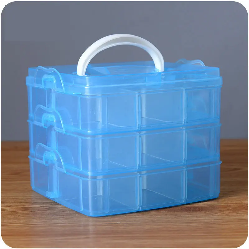 Многофункциональный три слоя прозрачных хранения коробки для украшений, витрина туалетный коробка для хранения коробка аксессуар для волос для девочек органайзер для шпилек - Цвет: Blue