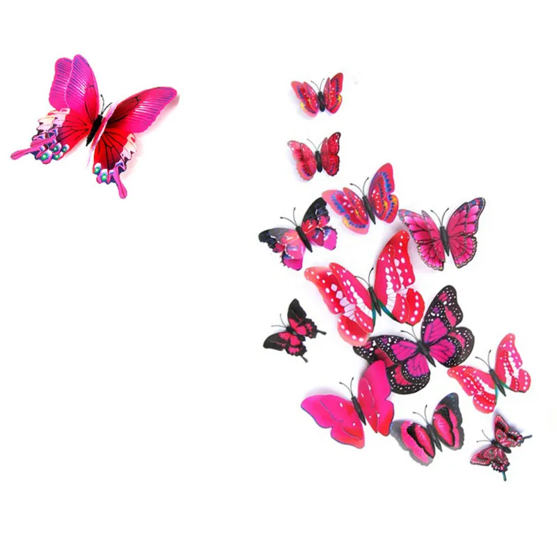 12 шт./лот, пластиковые искусственные двухслойные украшения с крыльями и 3D бабочками на булавке, украшения для занавесок с москитной сеткой, вечерние украшения для рождественской елки - Цвет: Rose