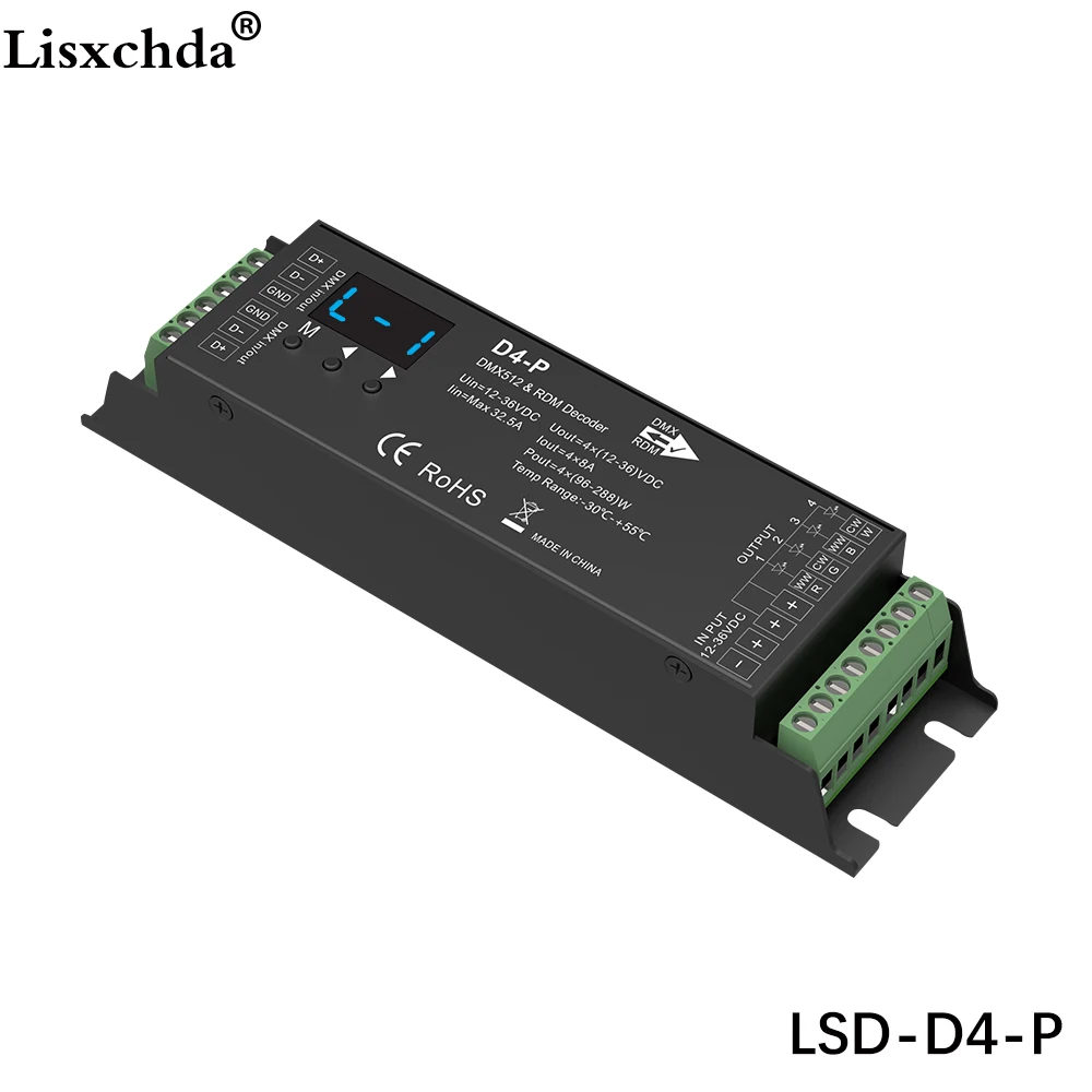 DC12-36V 4 канала 8А 1152 Вт постоянное напряжение DMX512& RDM декодер для светодиодных лент rgbw