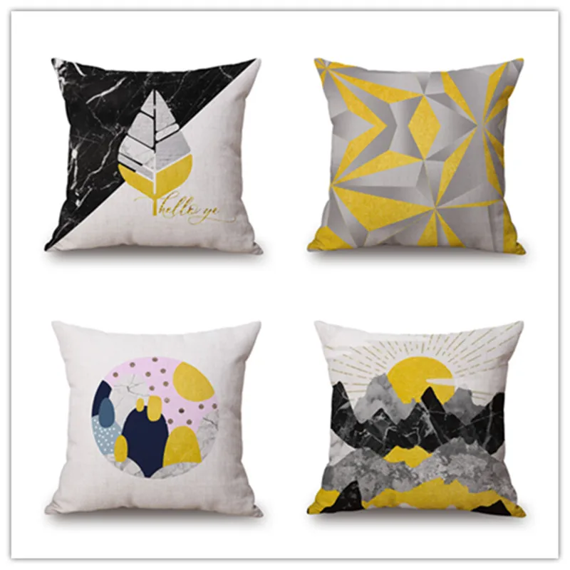 

Black Yellow Geometric Pillow Cover Abstract Linen Cotton Cushion Cover Decorative Throw Pillow Pillowcase
