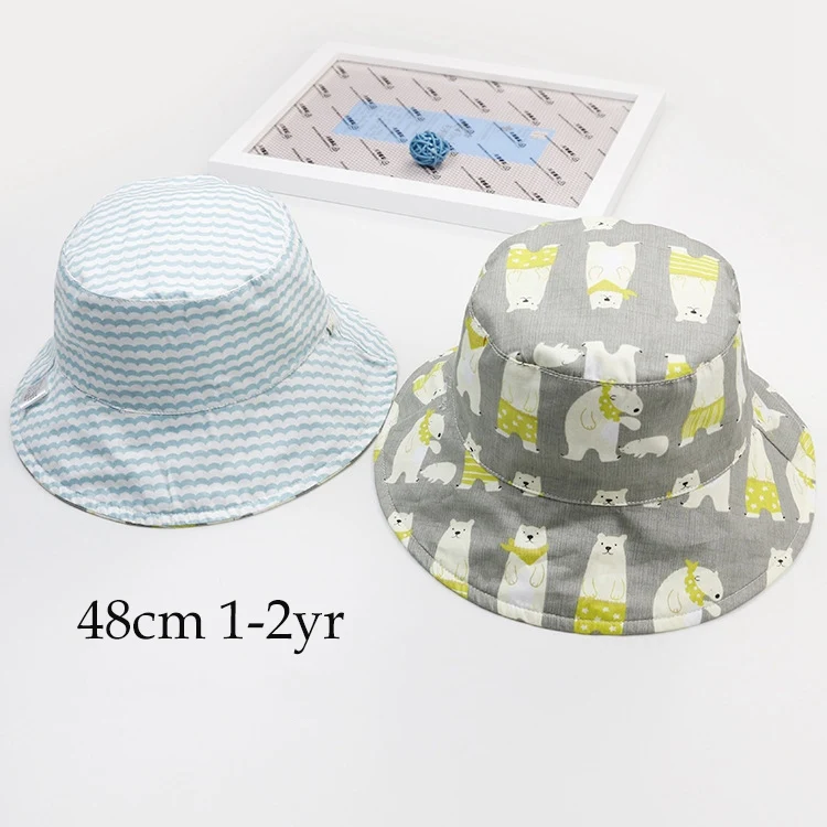 Двусторонняя мягкая хлопковая летняя детская Солнцезащитная шляпа для маленьких мальчиков и девочек, кепка для защиты от солнца, джинсовая хлопковая кепка для малышей - Цвет: baby caps hats 48cm