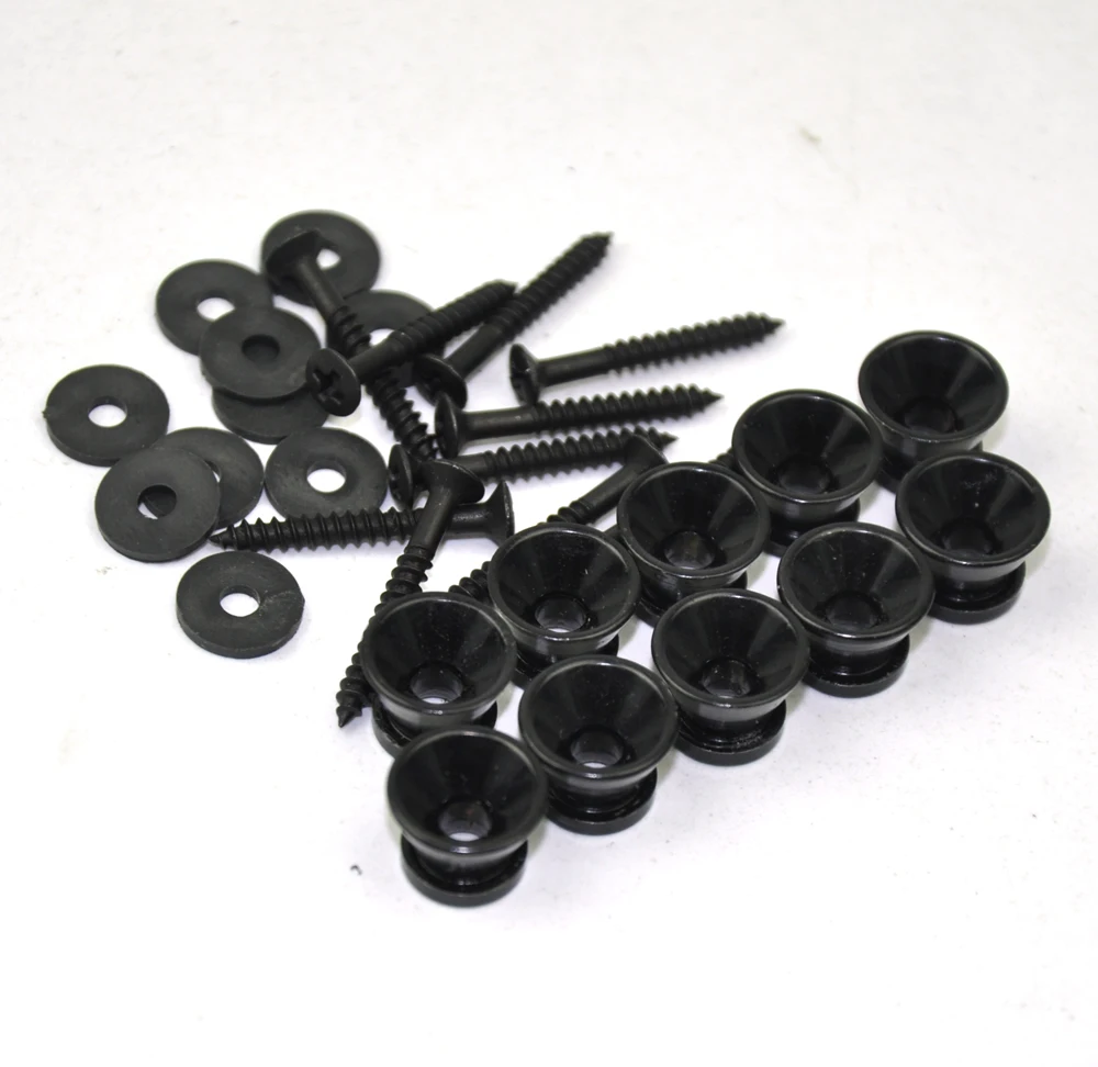 10 Sets of Universal Black Guitar Strap Locks Nails Buttons + Screws