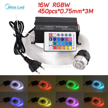 

16W LED Fiber optic light RGBW 450pcs*0.75mm*3M Star Ceiling Kit Lights optical lighting+RF 24key Remote engine+5pcs crystal