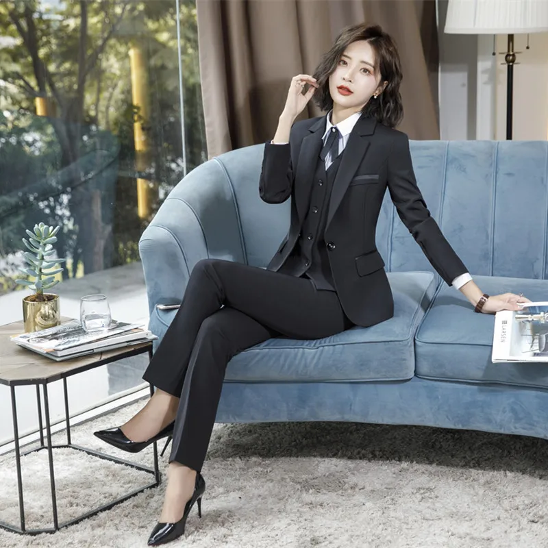 IZICFLY Spring Black Blazer Feminino Female Uniform Business Suits with Trouser Elegant Slim Office Suits for Women Clothing 4XL