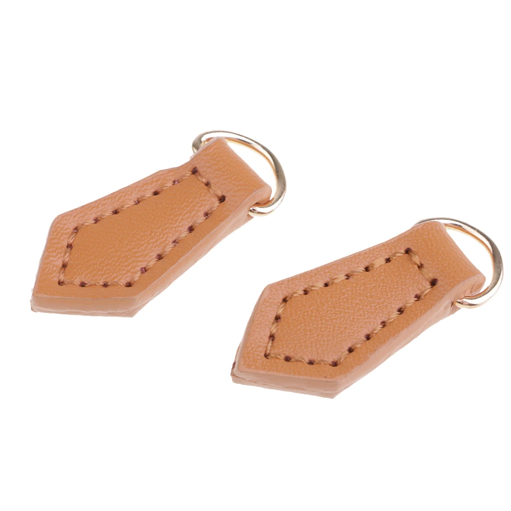 2Pcs Vintage Leather Zipper Tags Fixer Pull Replacement for Clothes Jacket Repair