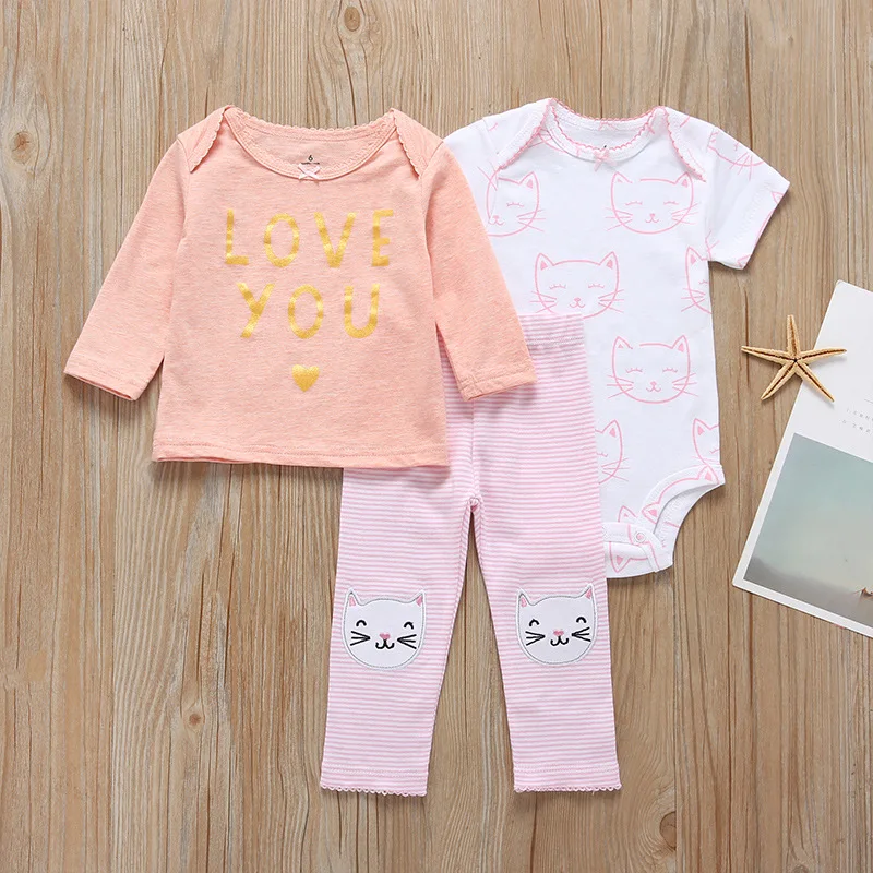 Комплекты из 3 предметов одежда для маленьких мальчиков и девочек топы с длинными рукавами+ боди с короткими рукавами+ штаны, Одежда для новорожденных, Bebe, Детская Пижама, одежда для сна