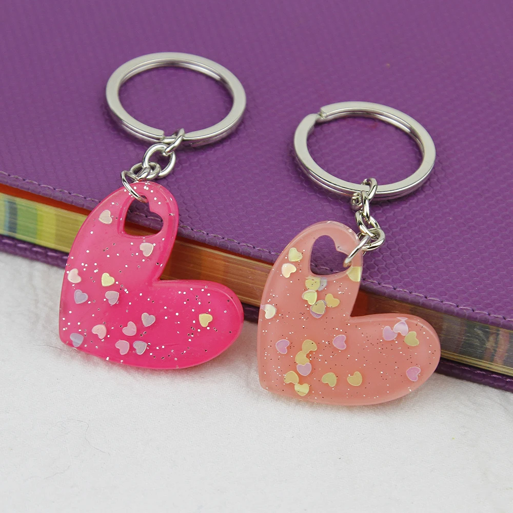 Shiny Glitter Pink Heart Pendant Keychains for Girls Charms Bag