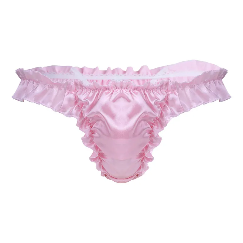 Hot Sexy Mens Satin Underwear T Back Sissy Panties Grid Thong Seamless Enhance Pouch GayBikini Briefs Pants Mens Underwear -