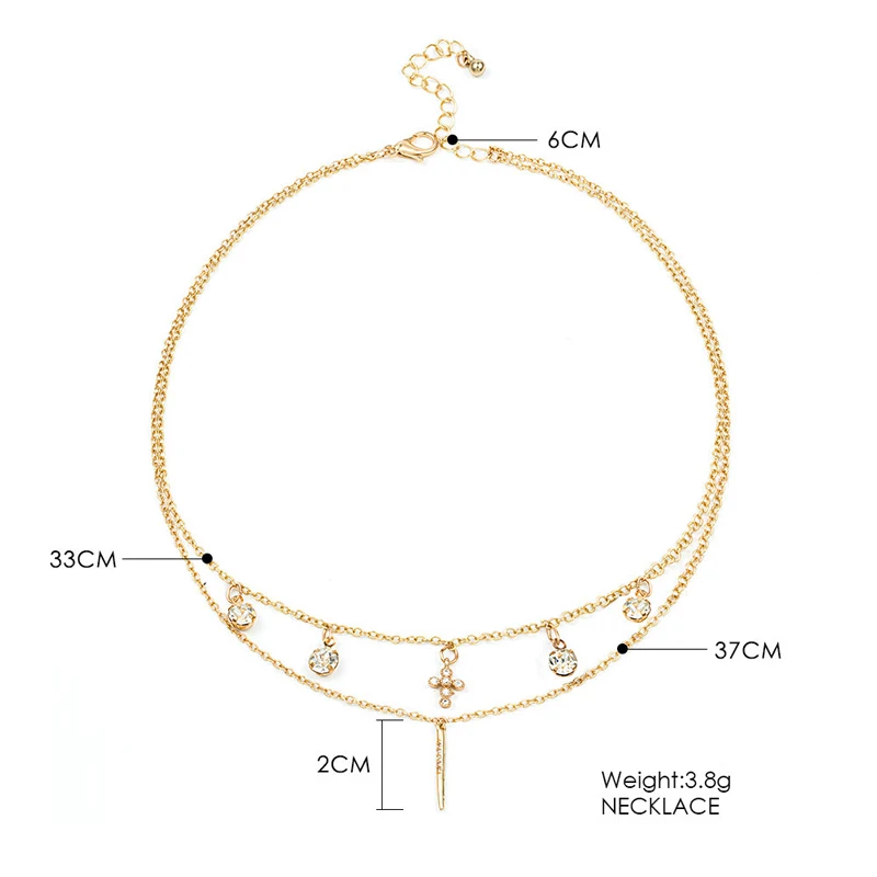 Vintage Statement Bohemain Jewelry For Women Handmade Mulit Chains Cross Necklace Layered Chain Gold Color Crystal Necklaces (4)