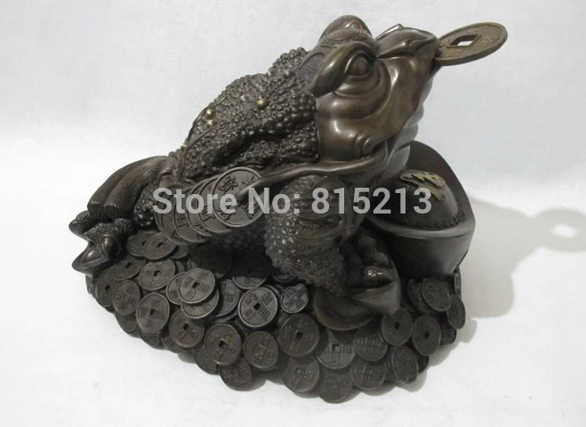 

bi001138 China Pure Bronze Feng Shui Lucky Yuan Bao Money wealth Toad gold toad Statue