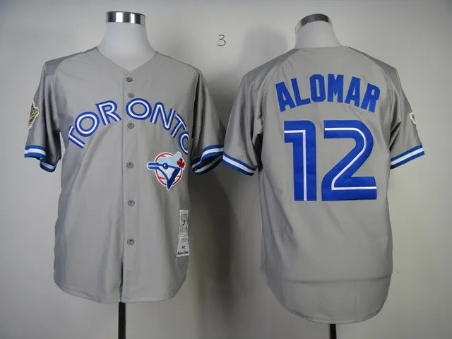 Roberto Alomar Jersey Throwback Retro Grey Baseball Toronto Blue Jays Jerseys