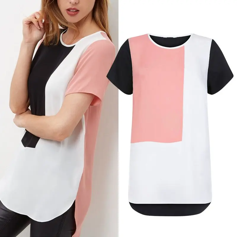 New Fashion Summer Women font b Blouses b font Korean Loose Casual Long Blusas Feminina Patchwork