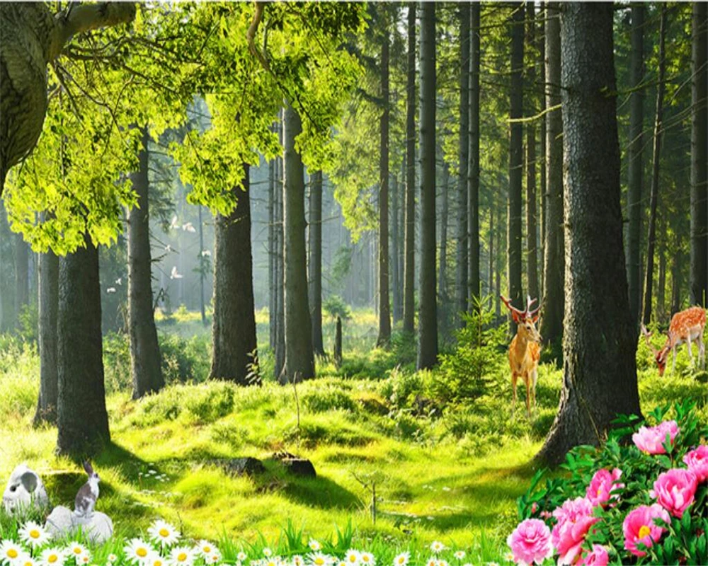 Tree Plant Forest Flower Sunlight Grass Photo Wallpaper Mural Home Decoration